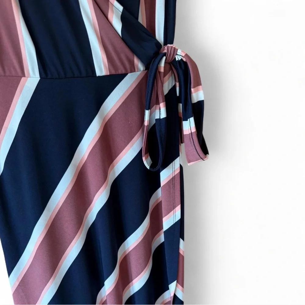 Express Striped Faux Wrap Asymmetrical Dress Navy Pink White Size Small Petite - Picture 5 of 11